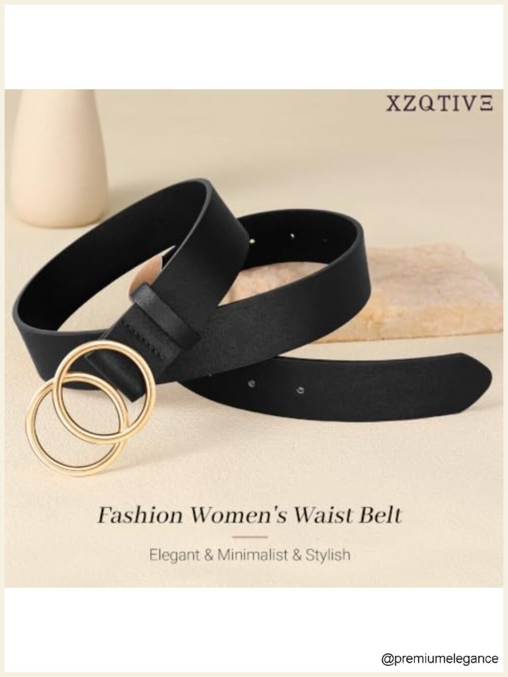 Faux Leather Belt with Double O-Ring Gold Buckle for Jeans Pants Dresses - Picture 4 of 6